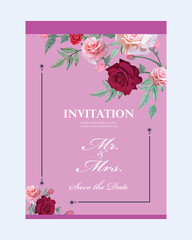 Vintage wedding invitation card with flowers and leaves on a background
