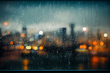 Fototapeta premium Wet the window with the background of the night city. 3d illustration