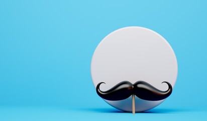Black mustache with a blank white circle label. 3D Rendering
