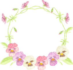 Obraz na płótnie Canvas watercolor colorful pansy flower wreath frame
