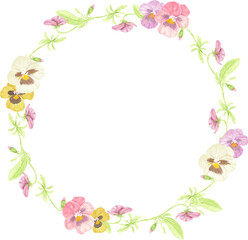 watercolor colorful pansy flower wreath frame