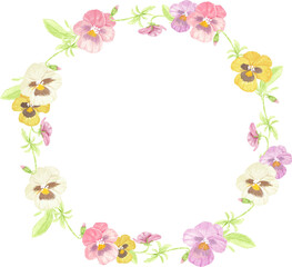 watercolor colorful pansy flower wreath frame