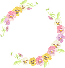 watercolor colorful pansy flower wreath frame