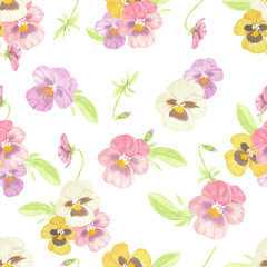 watercolor pansy flower seamless pattern