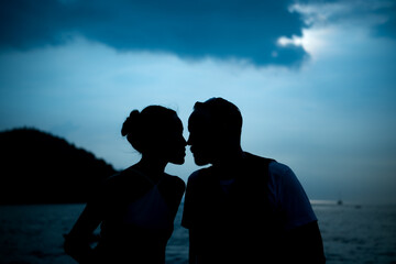 Fototapeta premium Happy moments of interracial couples on a yacht The couple had their honeymoon at one of Asia's