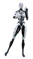 3D Rendering Female Robot on White