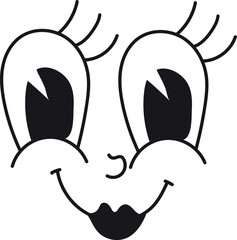 Pretty toon face. Smiling character. Comic emotion