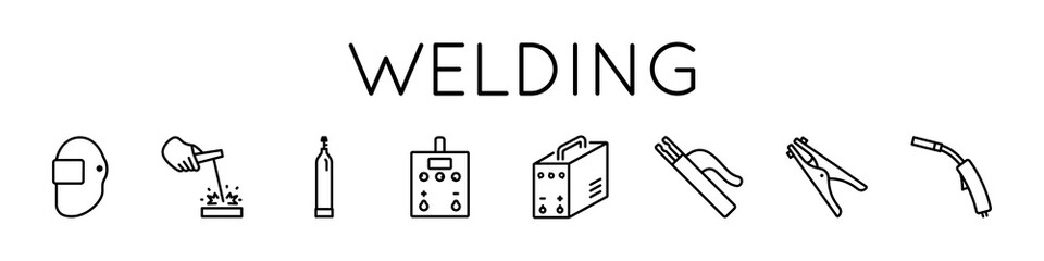 Welding equipment icons set. Electric welding, mask, gas, holder, seam. For Internet, Design.