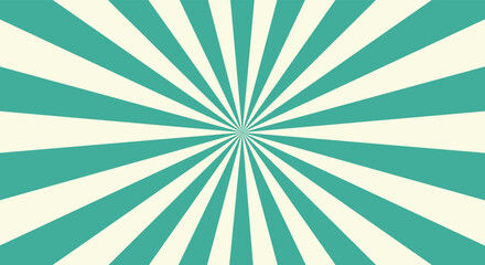 Sunlight wide retro faded background.turquoise colors. Retro background with rays or stripes in the center. Magic Sun beam ray pattern. Turquoise and green colors. flat style.