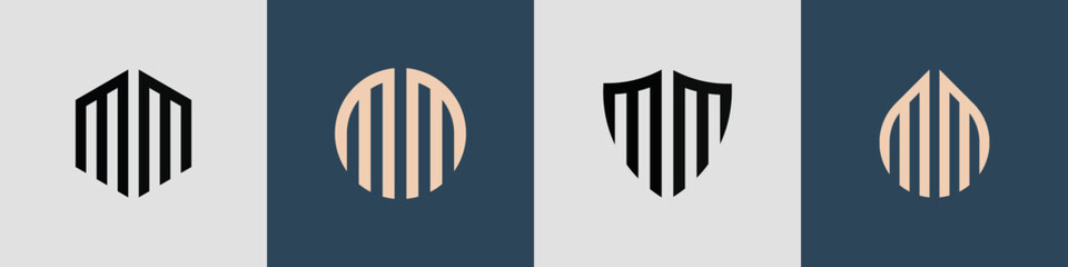 Creative simple Initial Letters MM Logo Designs Bundle.