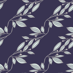 Fototapeta premium Romantic leaves and flower seamless pattern. Vintage style floral wallpaper. Cute plants endless backdrop