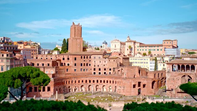 The Foro Romano, the Roman Forum in centre of the old town of Rome, Roma. Also called Forum Magnum, was the center of day-to-day life in Rome. RAW cinematic footage