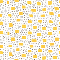 Seamless pattern of rectangles of different sizes. Yellow-gray rectangles on a white background. Abstract geometric background. Hand-drawn