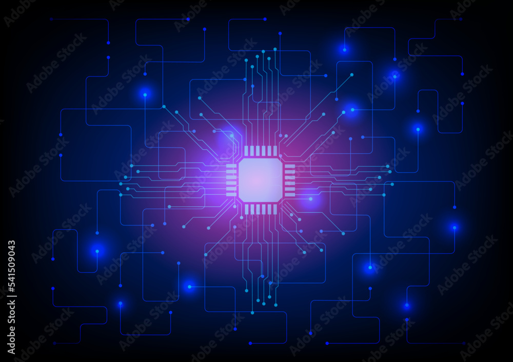 Poster circuit abstract technology background with glowing lines.
