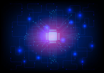 Circuit abstract technology background with glowing lines.