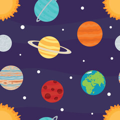 Carton seamless space with planets. Vector Illustration for kids