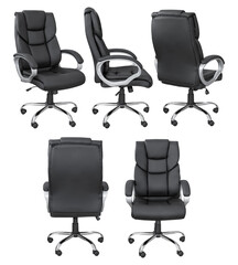 Black computer chair. Isolated from the background. View from different sides