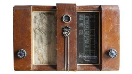 Old Vintage Radio Receiver. Antique Old Brown Radio  Soviet Receiver Worldwide Transmission Over Short Wave From the Last Century .Isolated on Transperent Background