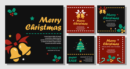 Set of Christmas Sale Post Feed Social Media design Template.