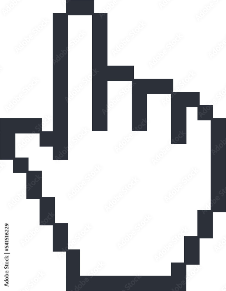 Poster pixelated hand or mouse cursor. cursor icon