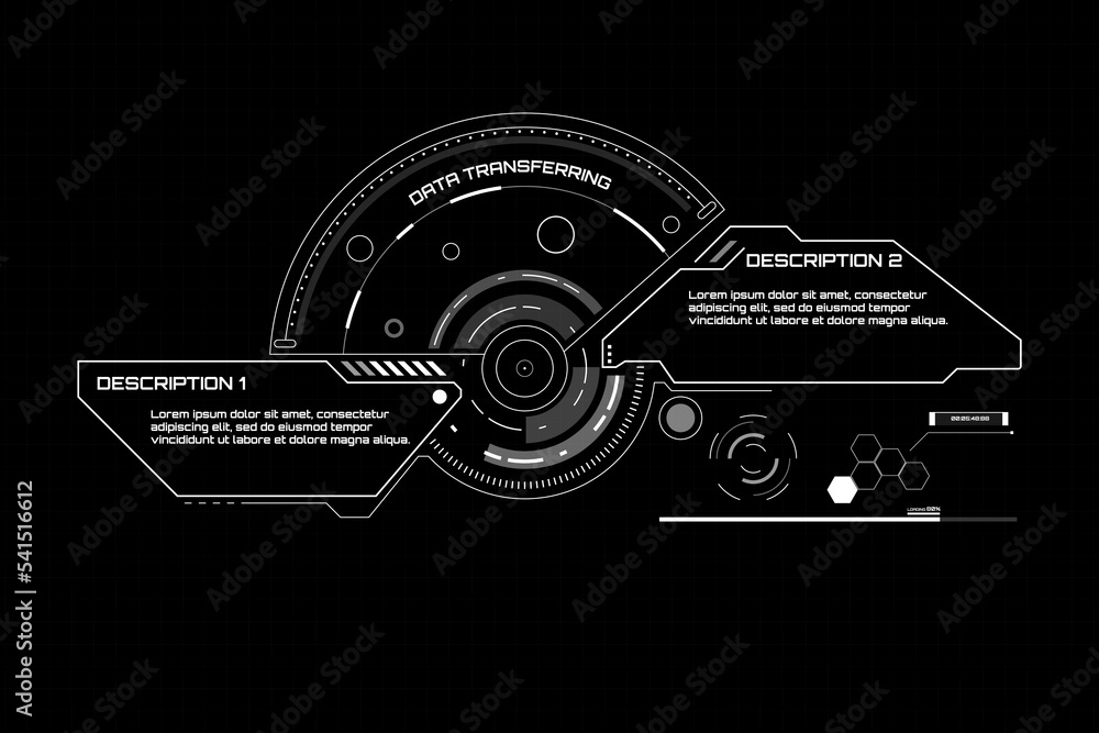 Poster HUD futuristic cyberpunk infographic panel, banners for web, app, ui design template. Technology interface virtual reality screen frame or call out display vector.