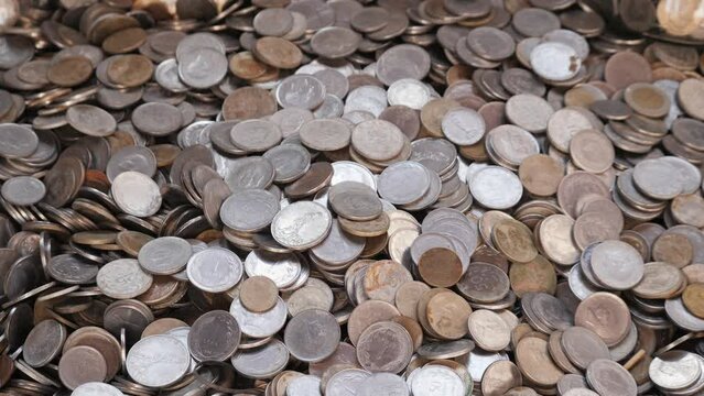 Finance, Money, Banking and Business Background Concept with Euro and Turkish Lira Coins, Charity in Public Space.
