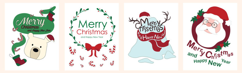 Set of creative Christmas and New Year cards