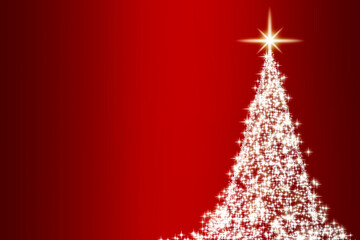 Shining stars like pine tree on red background with customizable space for text. Copy space and Christmas celebration concept.