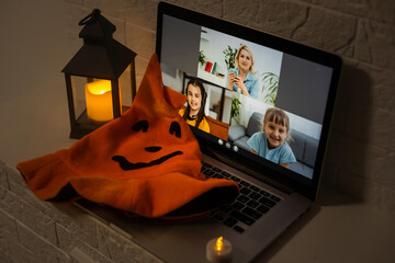 video chat on laptop in halloween