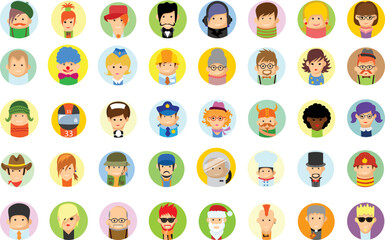 Big set of different professions flat cartoon characters. Group of workers isolated on white background.