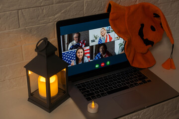video chat on laptop in halloween
