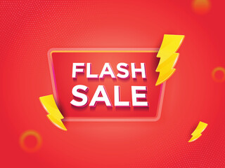 Shopping Offer Flash sale banner with yellow thunder sign on red background. Special Offer Campaign.