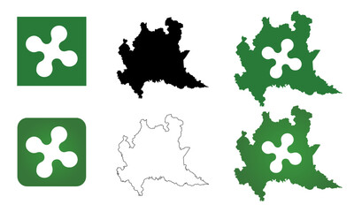 Illustrazione vettoriale silhouette Lombardia, stemma effigie simbolo bandiera a colori
 - obrazy, fototapety, plakaty