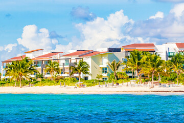 Tropical mexican beach clear turquoise water Playa del Carmen Mexico.