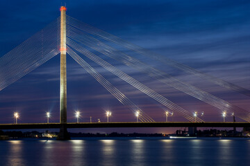 Suspension bridge over Daugava river in Riga, Latvia