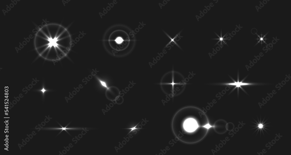 Poster set of bright beautiful effect stars. glitter sparkles with special light effect. vector sparkles on