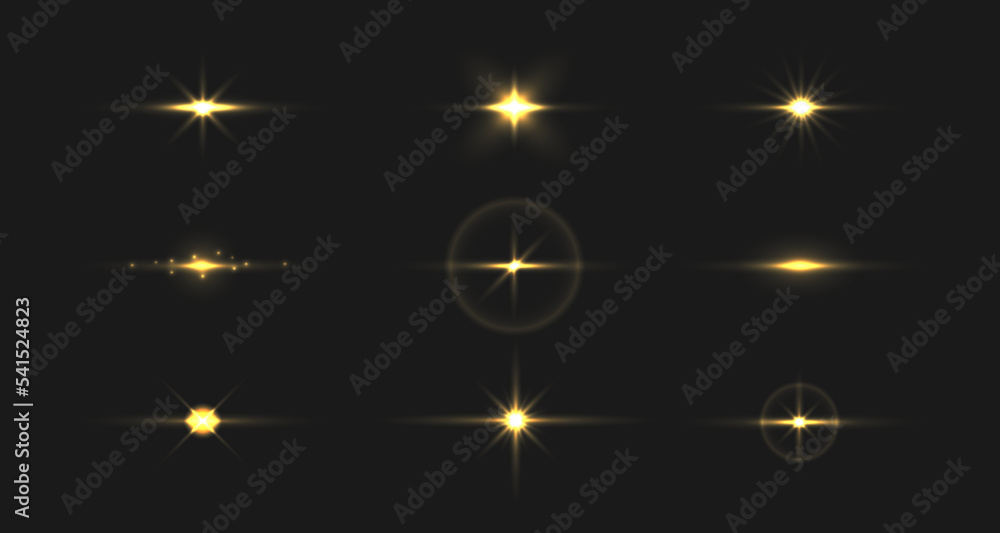 Poster set of bright beautiful effect stars. glitter sparkles with special light effect. vector sparkles on