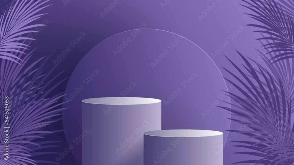 Poster purple background product showing pedestal scene with geometric platform. display stand stage showca