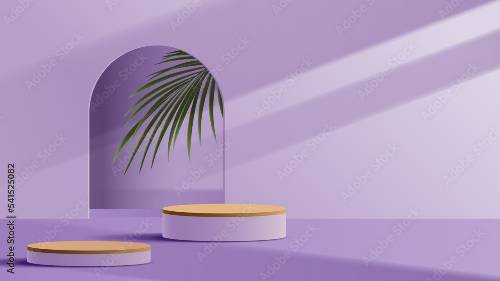Poster purple background product showing pedestal scene with geometric platform. display stand stage showca