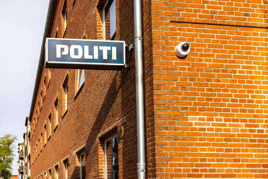 A Photo Showing A Sign Of Police In Denmark. Politi. 