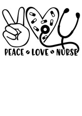 Peace Love Nurse. Inspirational quote. Isolated on transparent background.