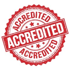 ACCREDITED text on red round stamp sign