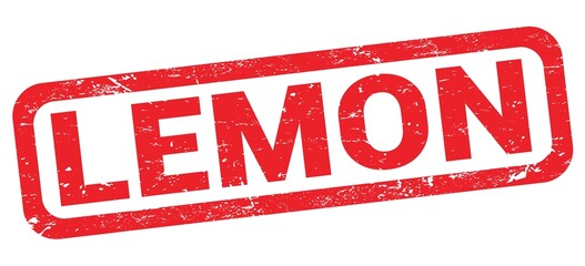 LEMON text written on red rectangle stamp.