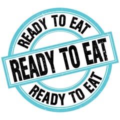 READY TO EAT text on blue-black round stamp sign