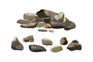 Collection of stones of various shapes.Coastal pebbles,cobblestones,gravel,minerals and geological formations.Rock fragments,boulders and building material.