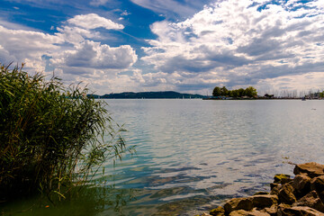 The lake Balaton in Balatonfured and view of Tihany