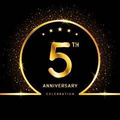 5th Anniversary. Golden Anniversary template design for celebration event, invitation card, greeting card, flyer, banner, poster, vector illustration