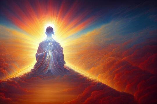 Abstract digital art meditation enlightenment god heaven background, mindful and spiritual concept, 3d rendering