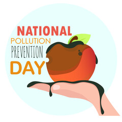 A spoiled red apple on a hand with dirt in honor of the fight against environmental pollution