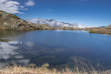 View of the bigger Lac Besson and the smaller Lac Rond , located near the ski resort of Alpe...